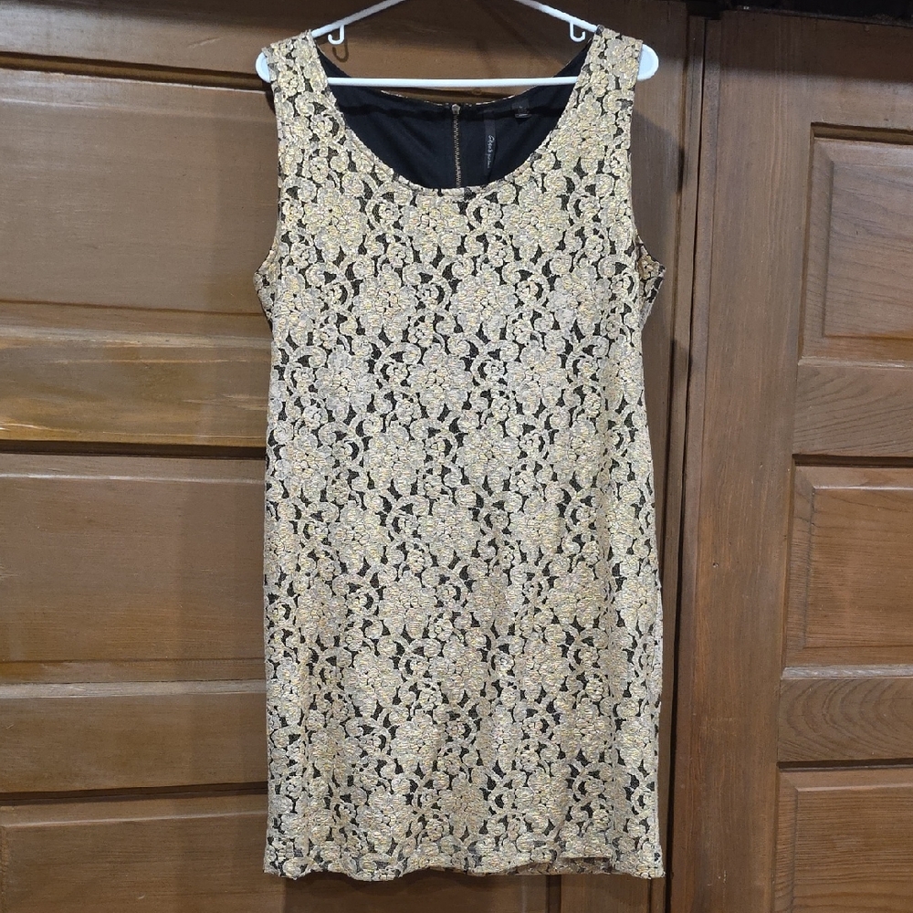 Skye's the Limit Black and Gold Lace Sheath Mini Dress